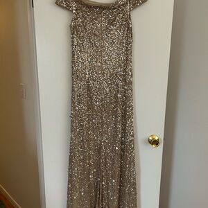 Adrianna Papell Gold Sequin Maxi Dress